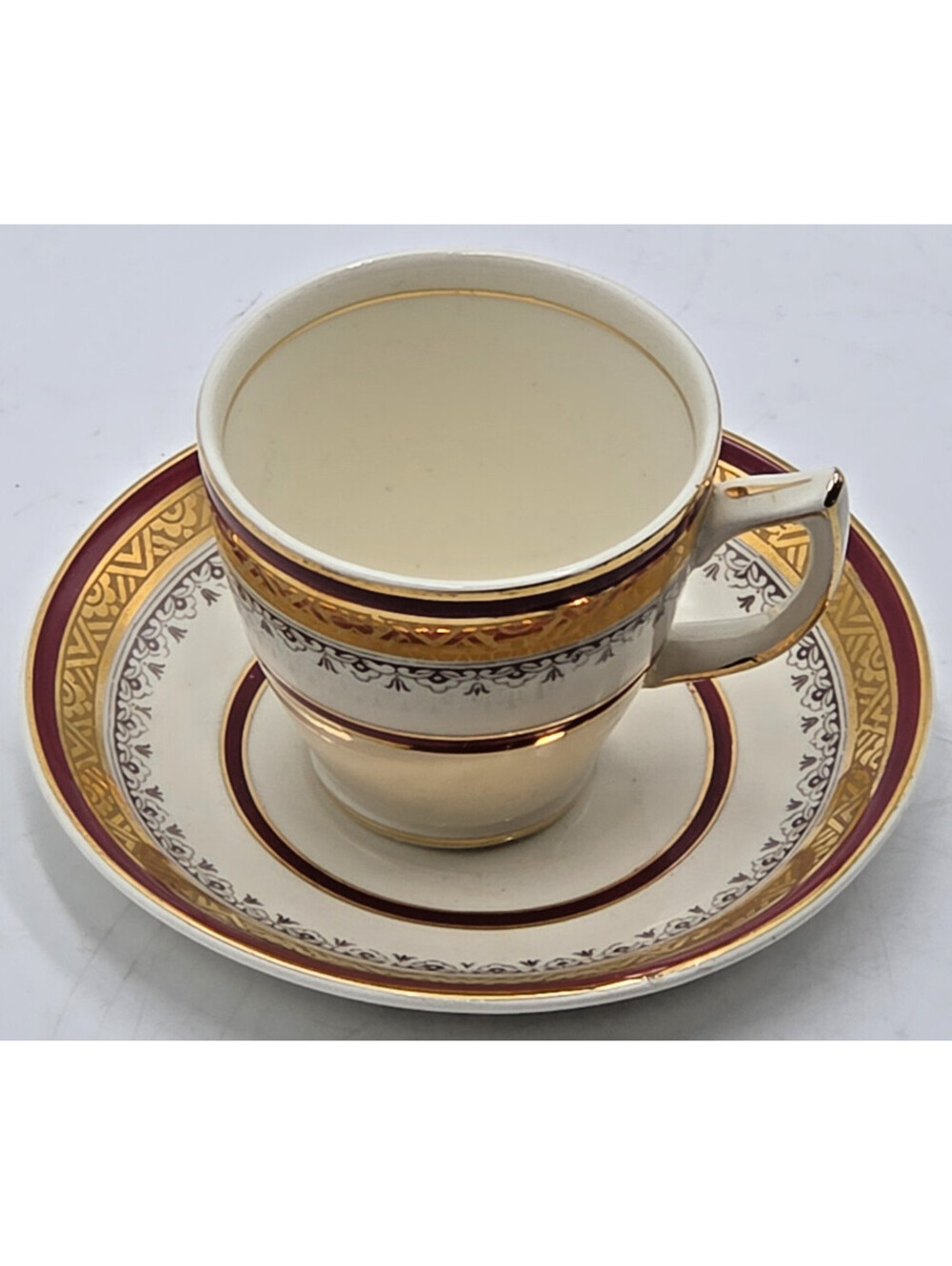 1937 Myott The Crowning Edward VIII Footed Cup Saucer Maroon Gold England